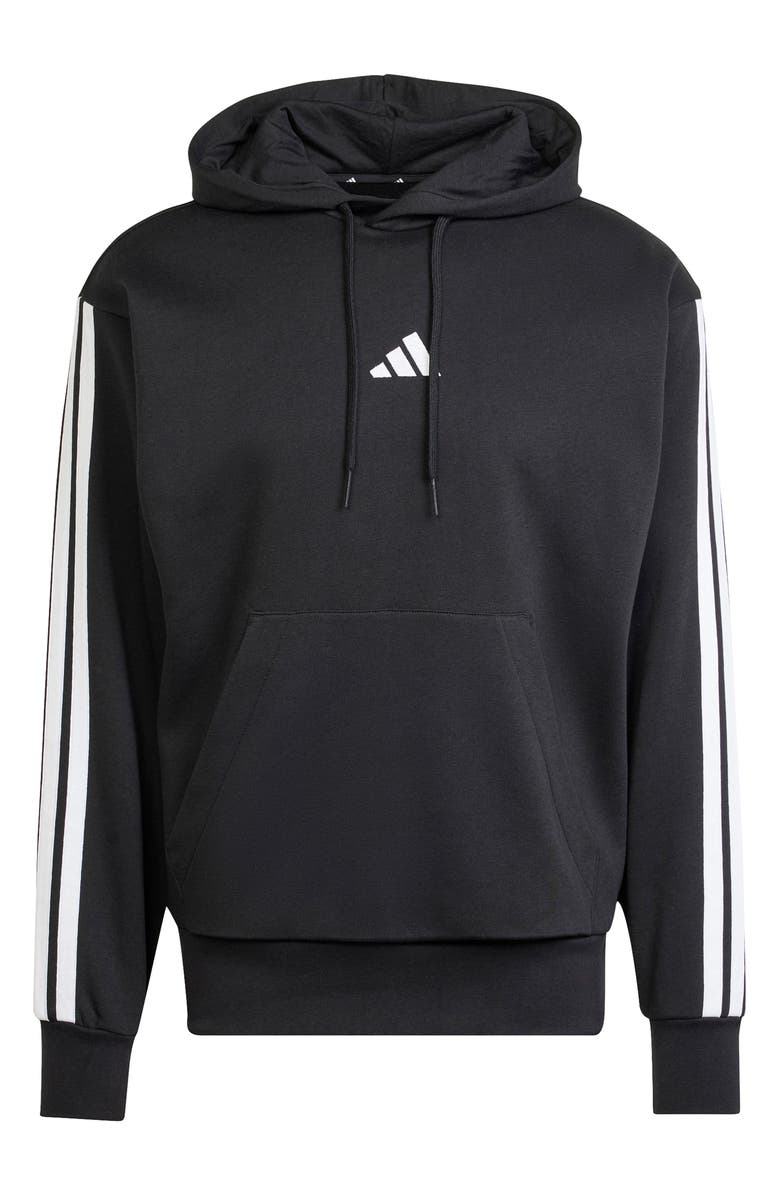 adidas Essential 3-Stripes Fleece Hoodie, Alternate, color, Black/ White Center Logo