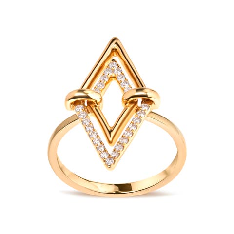14K Yellow Gold 1/5 Cttw Diamond Double Triangle Ring