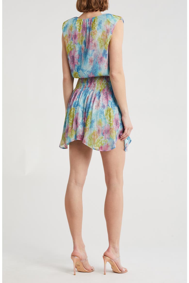 Matilda Floral Sleeveless Plissé Minidress, Alternate, color, LIME MULTI CRINKLE FLOWER KNIT