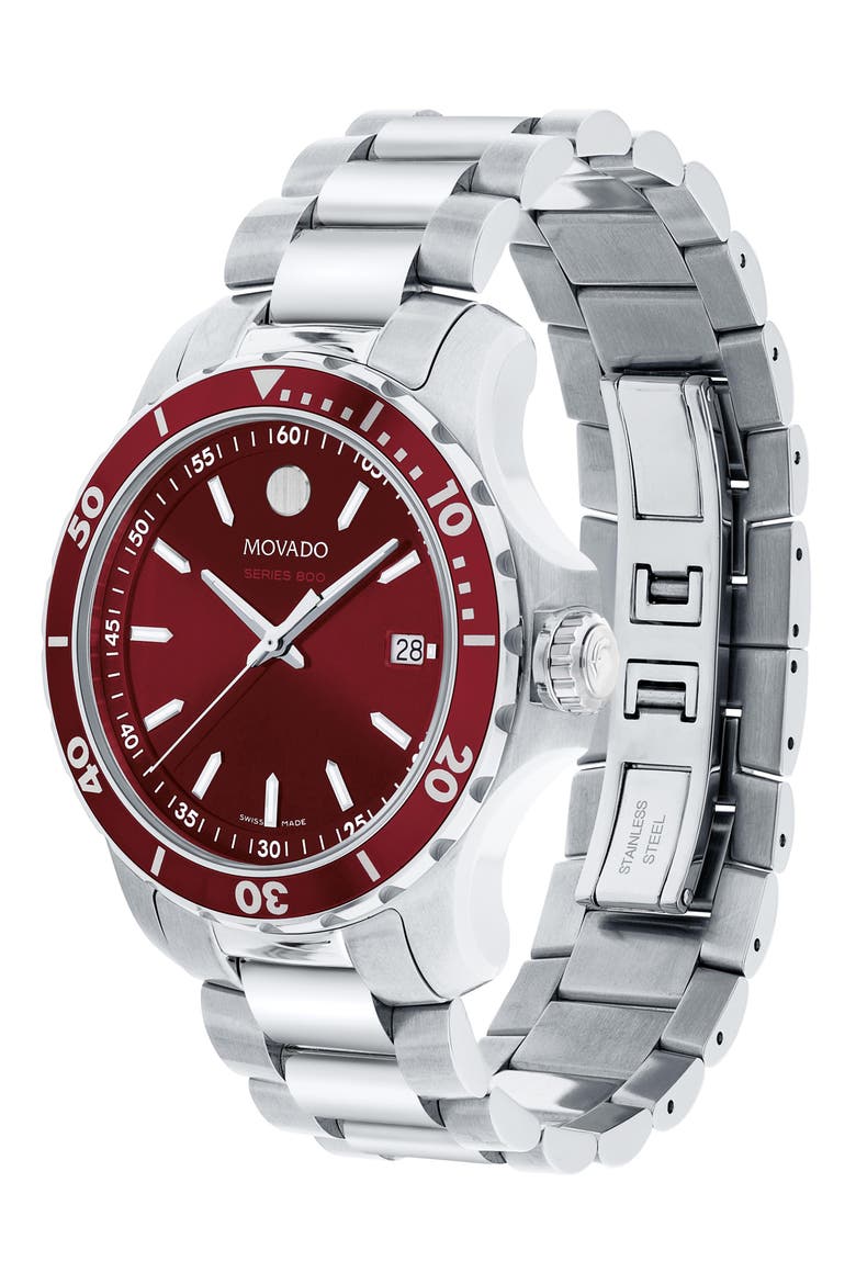 Series 800 Bracelet Watch, 40mm, Alternate, color, RED/ SILVER