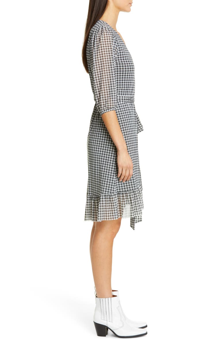 Ganni Check Print Mesh Wrap Dress, Alternate, color,