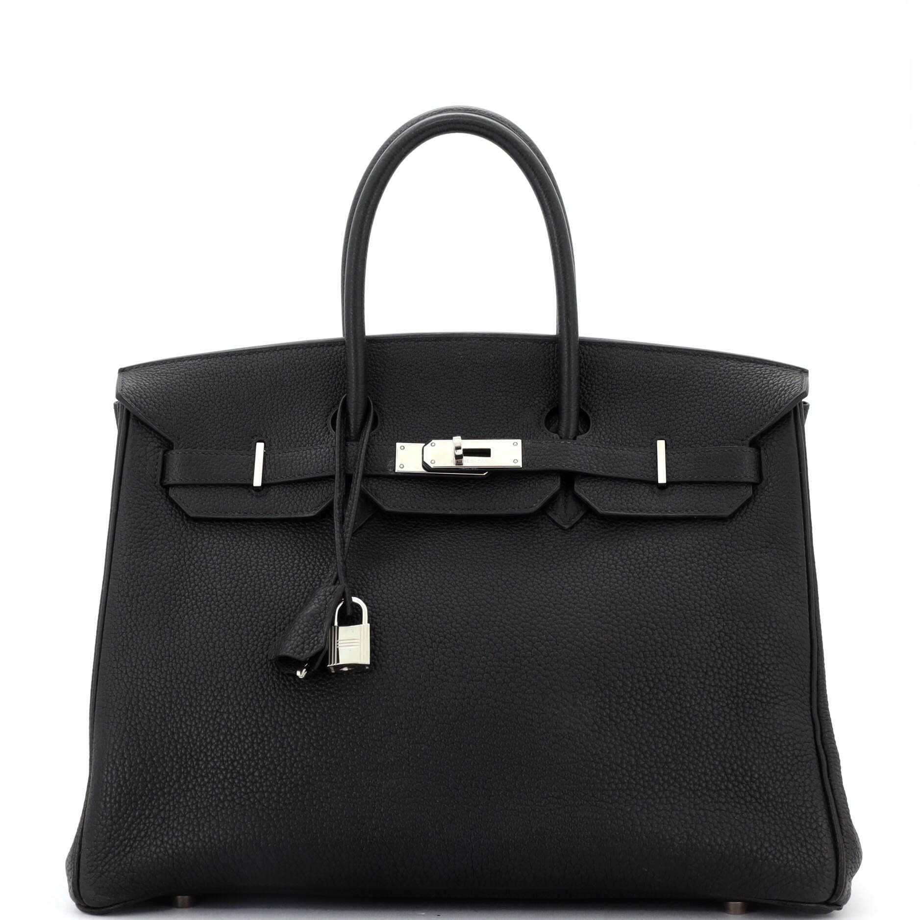 Pre-Owned Hermes Birkin Handbag Black Clemence with Palladium Hardware 35, Main, color, Noir