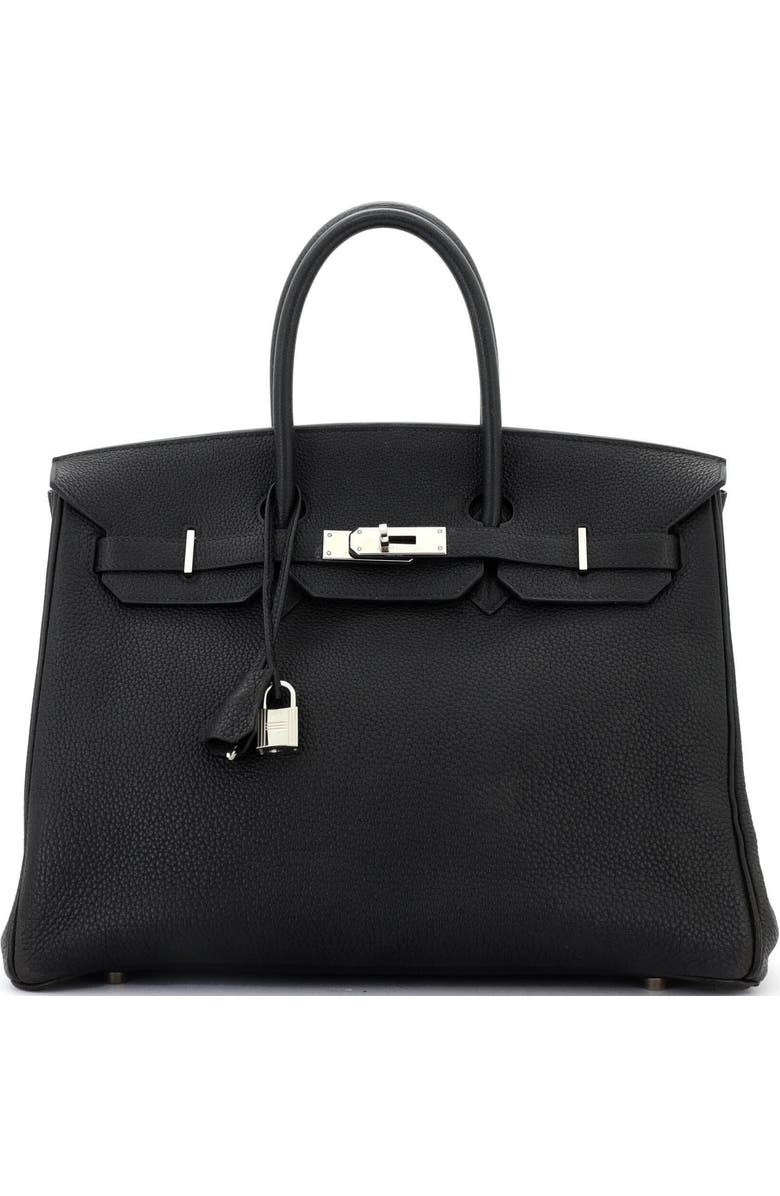 Pre-Owned Hermes Birkin Handbag Black Clemence with Palladium Hardware 35, Main, color,