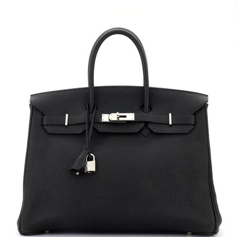Birkin Handbag Black Clemence with Palladium Hardware 35