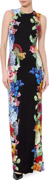 Alice + Olivia Delora Placed Floral Open Back Maxi Dress