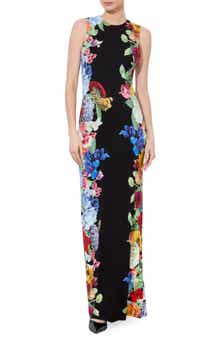 Alice + Olivia Delora Placed Floral Open Back Maxi Dress