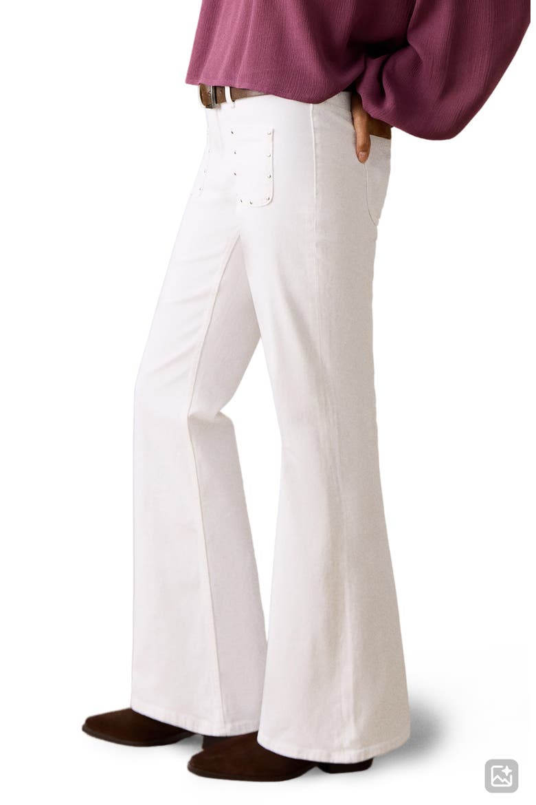 Studded Patch Pocket Flare Jeans, Alternate, color, OFF WHITE