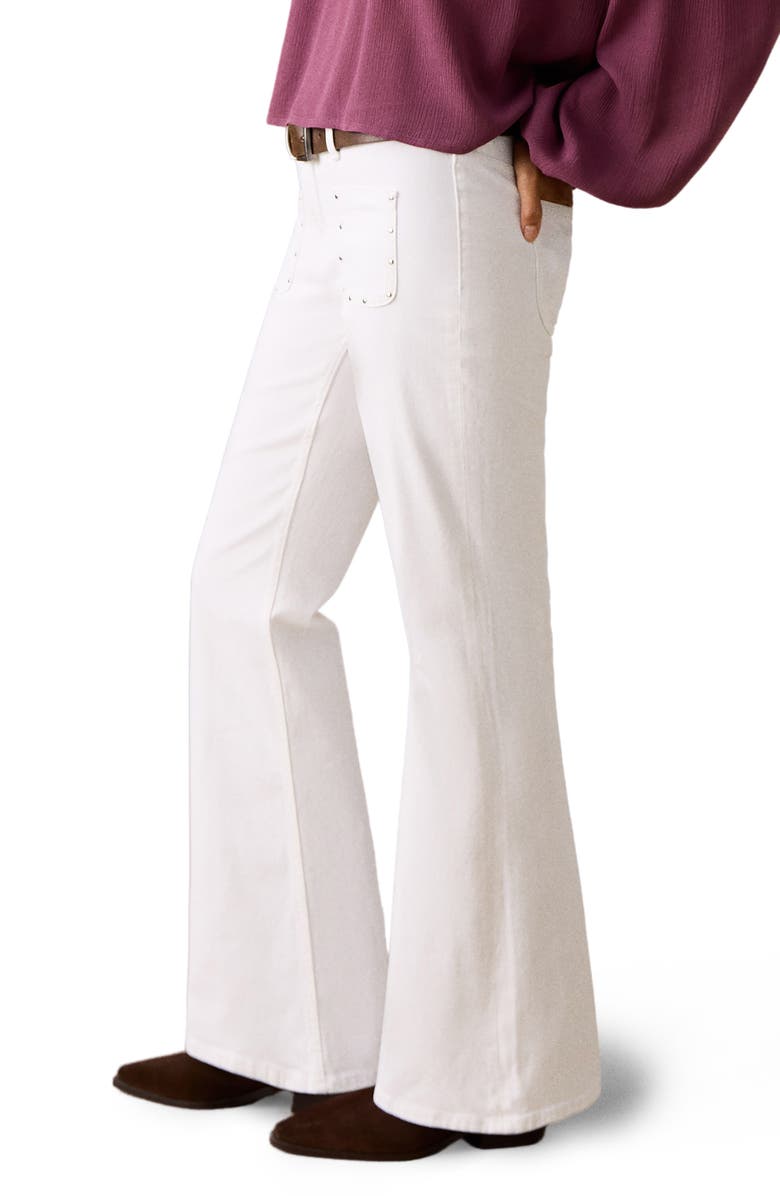 MANGO TEEN Studded Patch Pocket Flare Jeans, Alternate, color, Off White
