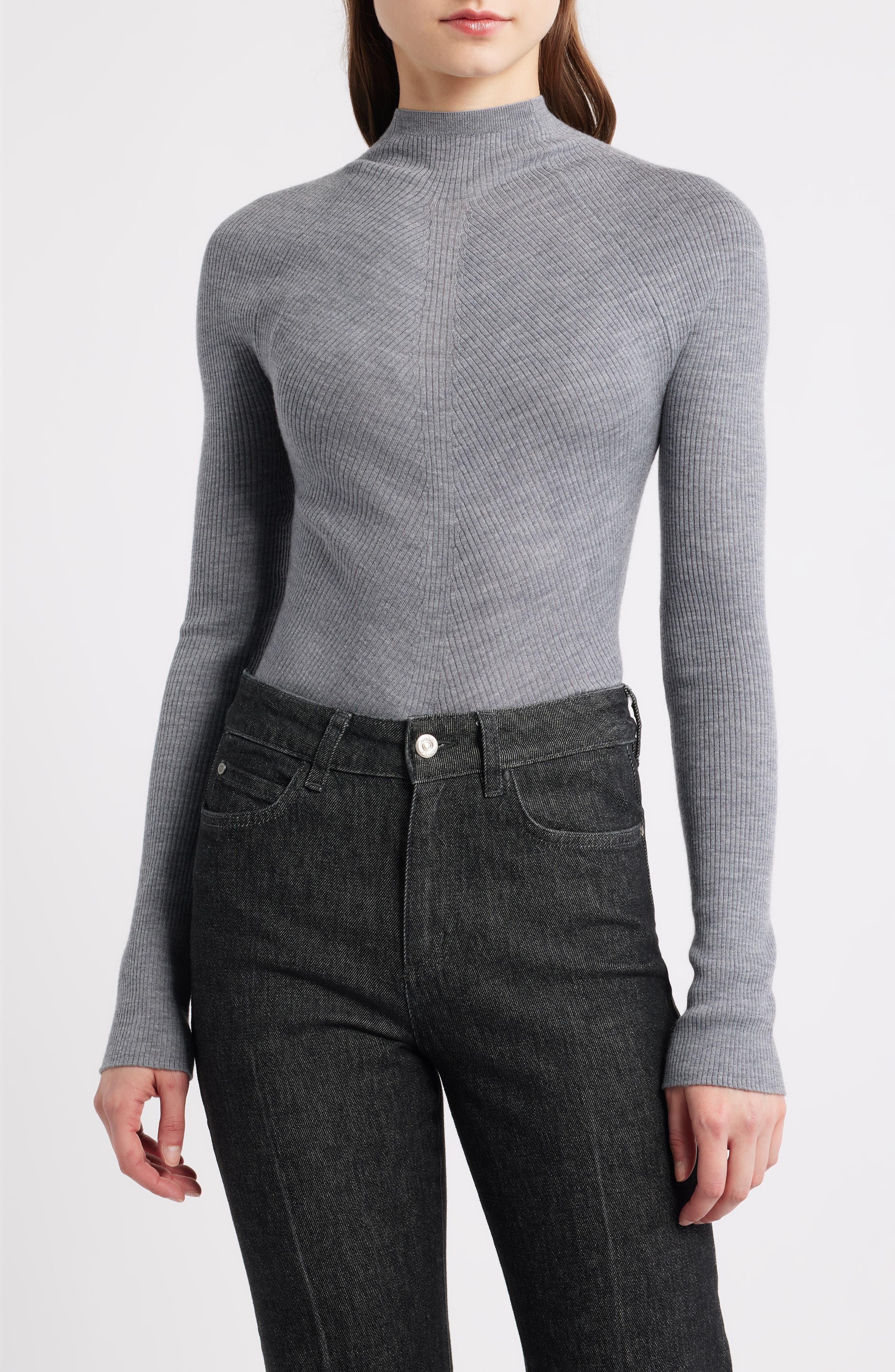BOSS Foliora Virgin Wool Rib Funnel Neck Sweater