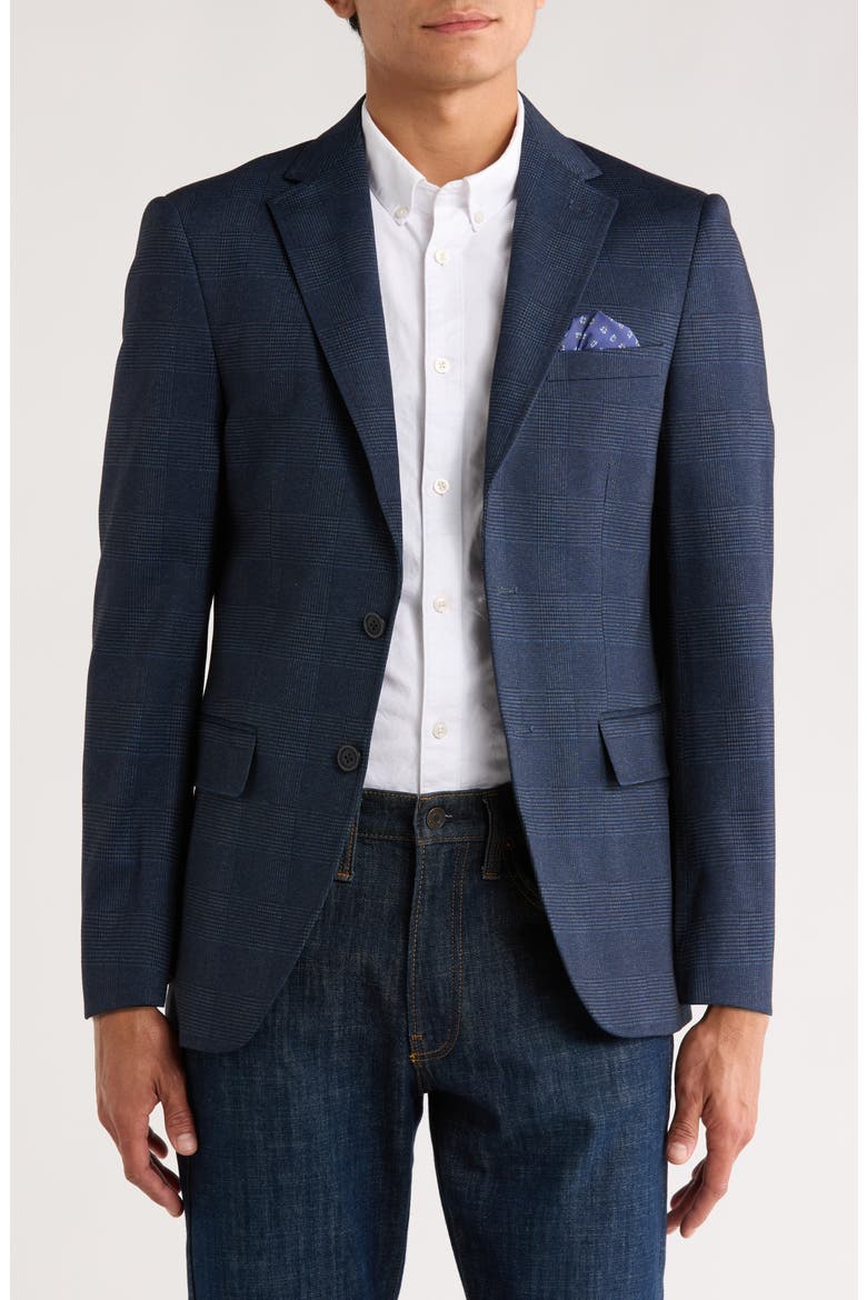 Glen Plaid Knit Sport Coat, Main, color, NAVY