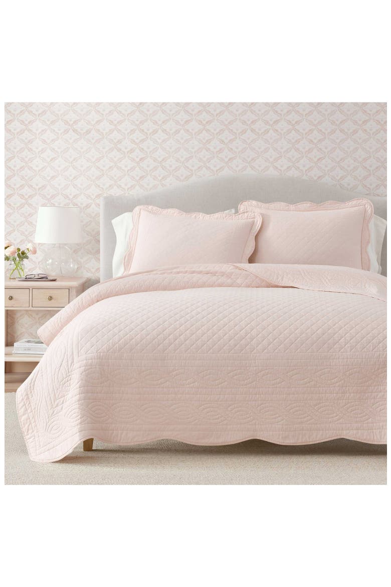 Vintage Scallop Cotton Percale Quilt, Alternate, color, SOFT PINK