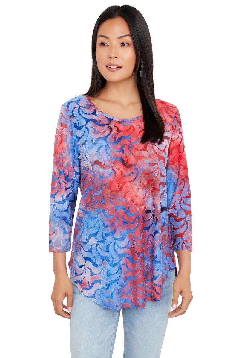 Karen Kane Tie Dye Jacquard Burnout Shirttail Top, Alternate, color,