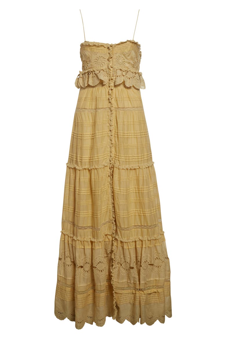 Paule Embroidered Detail Cotton Maxi Dress, Alternate, color, LIGHT OCHRE