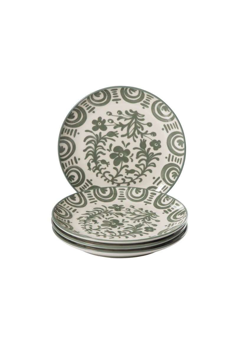 2-Time Oprah's Favorite Things, Valencia Flor 4 Piece Stoneware Dessert Plate Set, Main, color, Fern Green