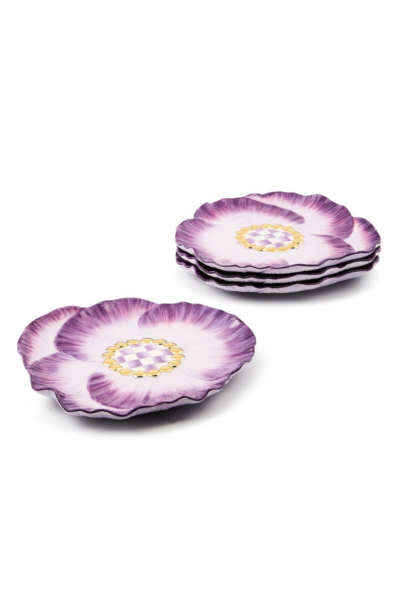 MACKENZIE CHILDS Pansy Party Set of 4 Ceramic Dessert Plates, Alternate, color, Purple