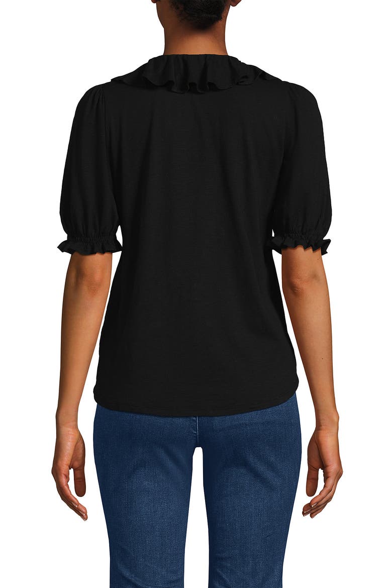Puff Sleeve Slub Ruffle Pintuck Top, Alternate, color, Black