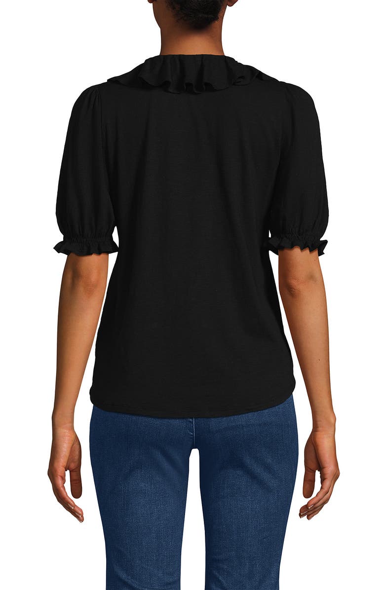Lands' End Puff Sleeve Slub Ruffle Pintuck Top, Alternate, color, Black