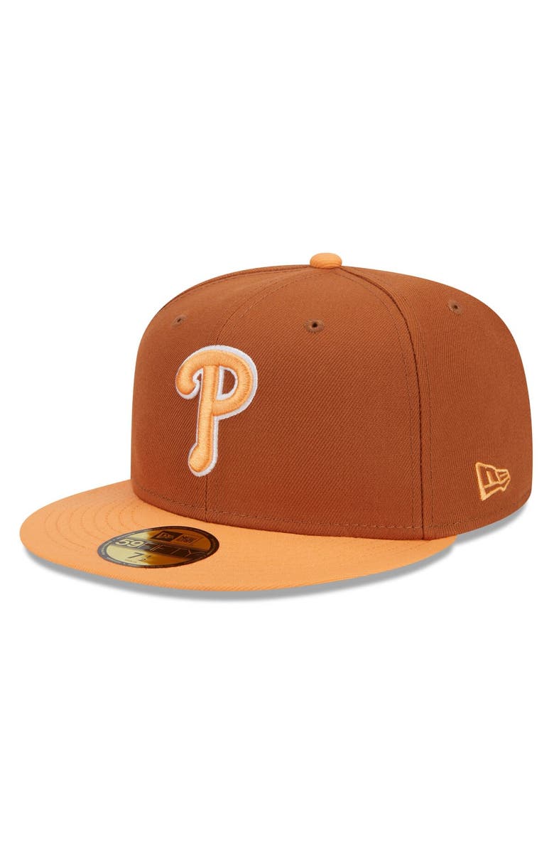 New Era Men's New Era Brown/Orange Philadelphia Phillies Spring Color Basic Two-Tone 59FIFTY Fitted Hat, Alternate, color, 