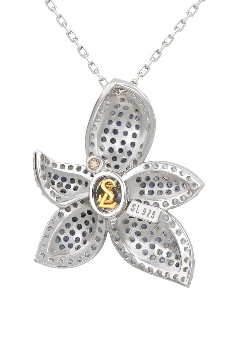 SUZY LEVIAN Sterling Silver Sapphire Pavé & Diamond Accent Flower Pendant Necklace, Alternate, color, Blue