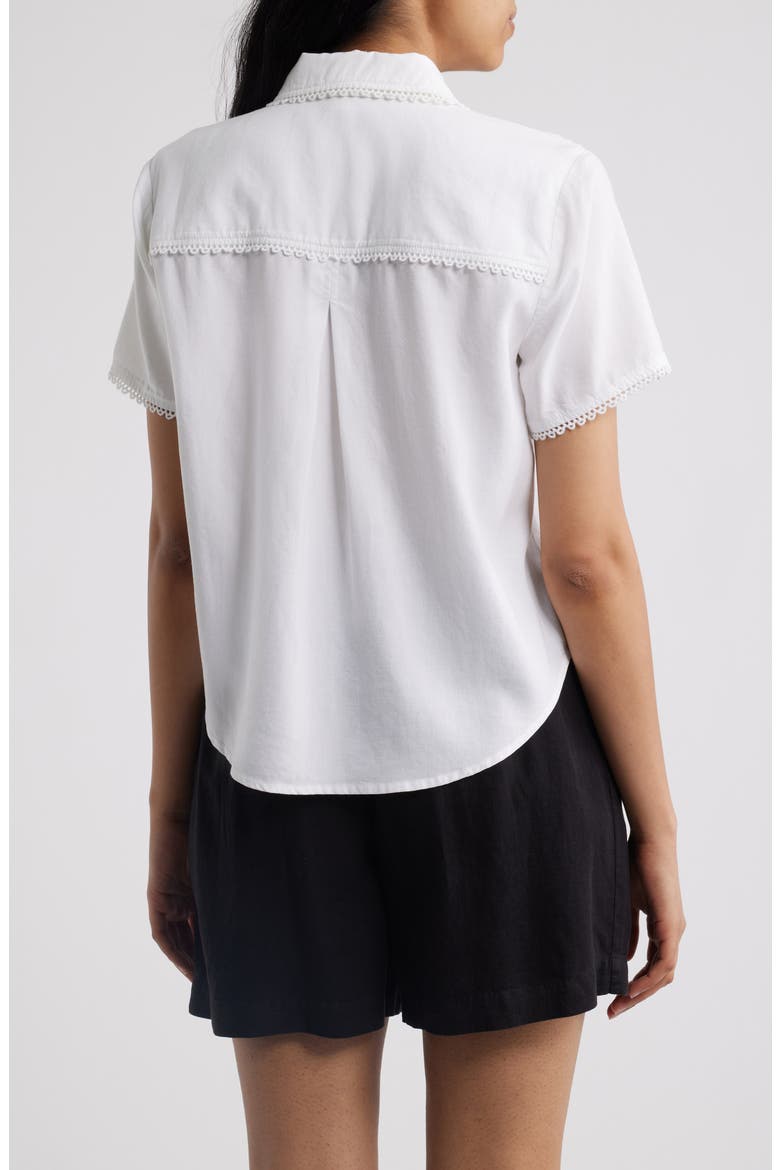 Picot Trim Short Sleeve Button-Up Shirt, Alternate, color, WHITE