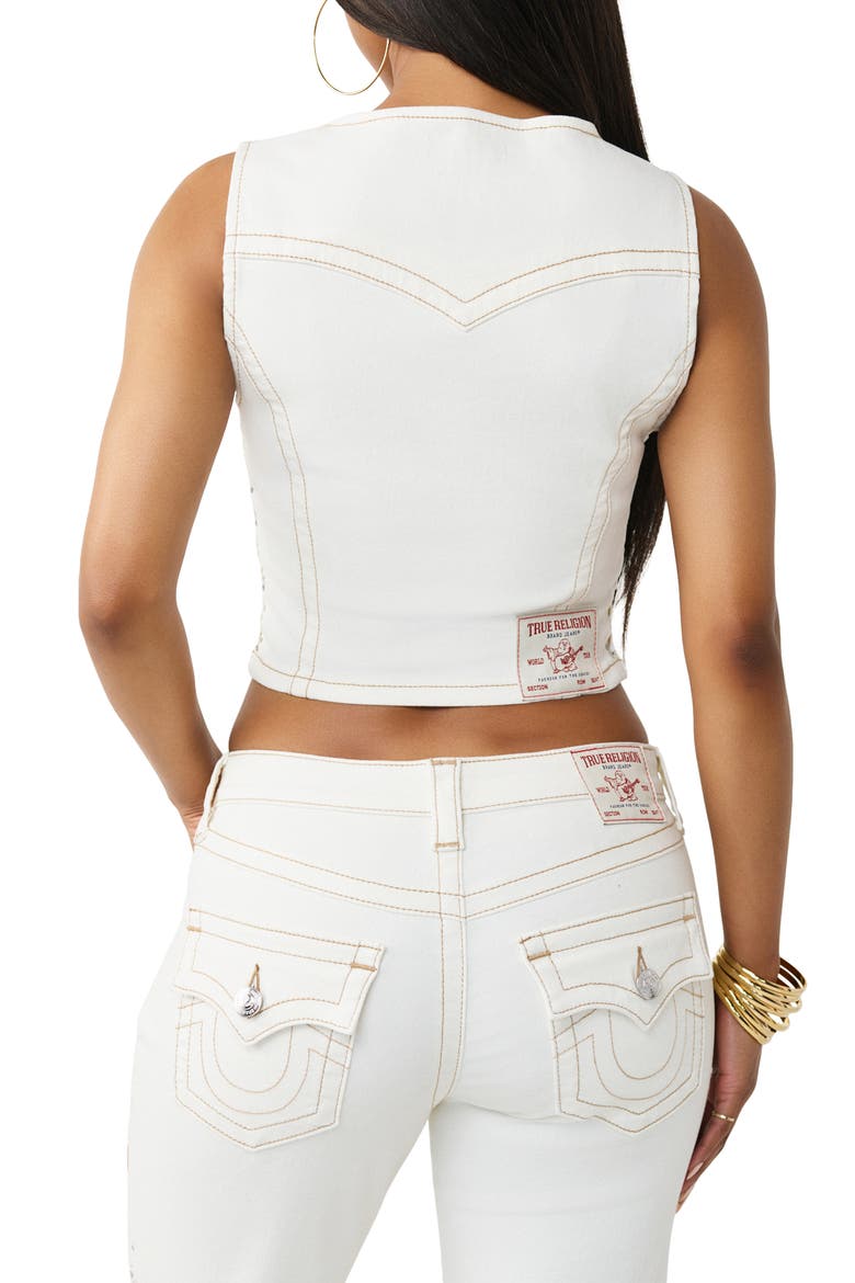 Lace Up Crop Denim Top, Alternate, color, WINTER WHITE