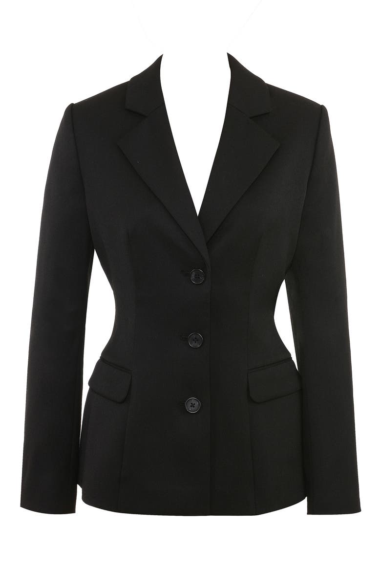 Aviva Three-Button Twill Blazer, Alternate, color, BLACK