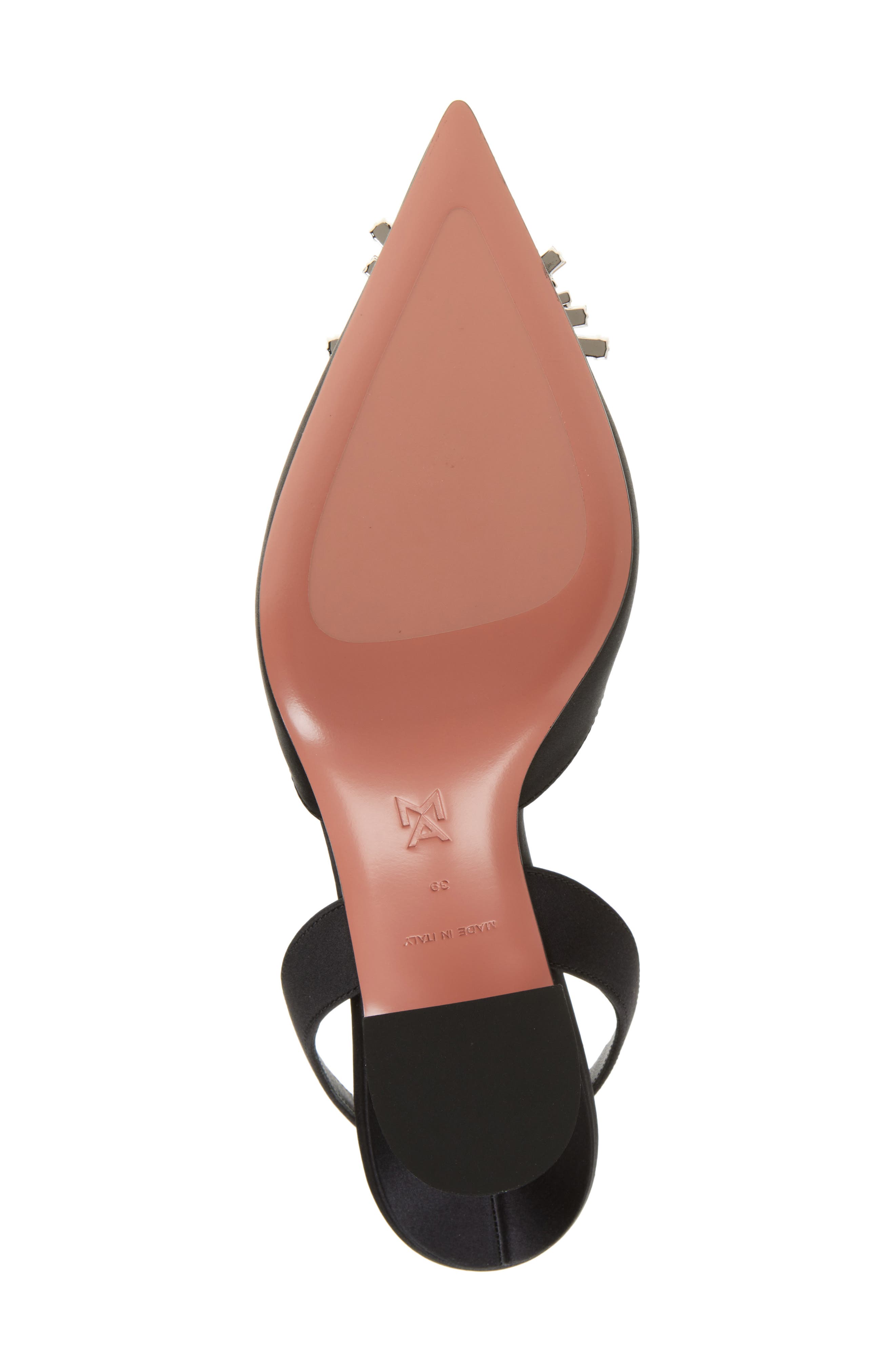 Amina Muaddi Begum Crystal Pointed Toe Slingback Pump, Alternate, color, Satin Black/ White Crystal