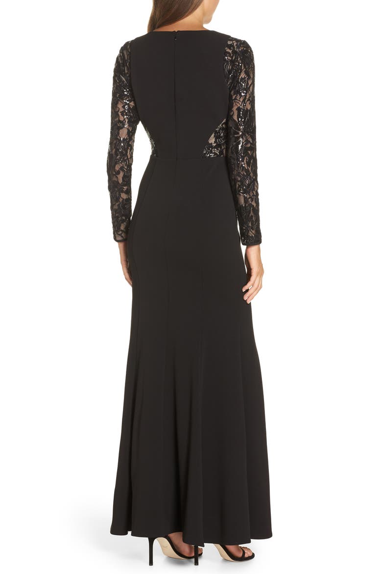 Embellished Lace Gown, Alternate, color, BLACK