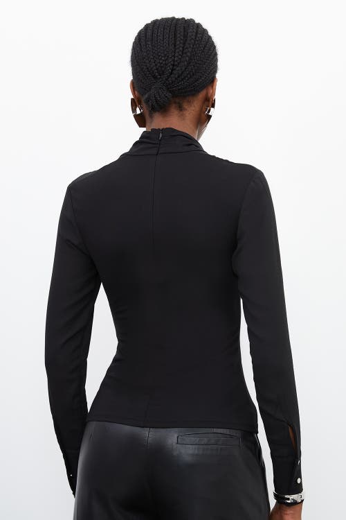 Karen Millen Jersey And Georgette Mix High Neck Top In Black