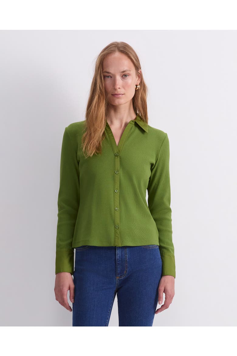 Catherine Rib Button-Front Shirt, Main, color, Olive Green