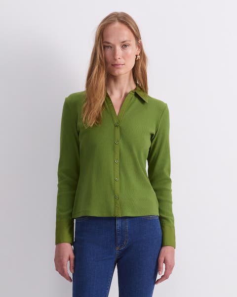 Catherine Rib Button-Front Shirt