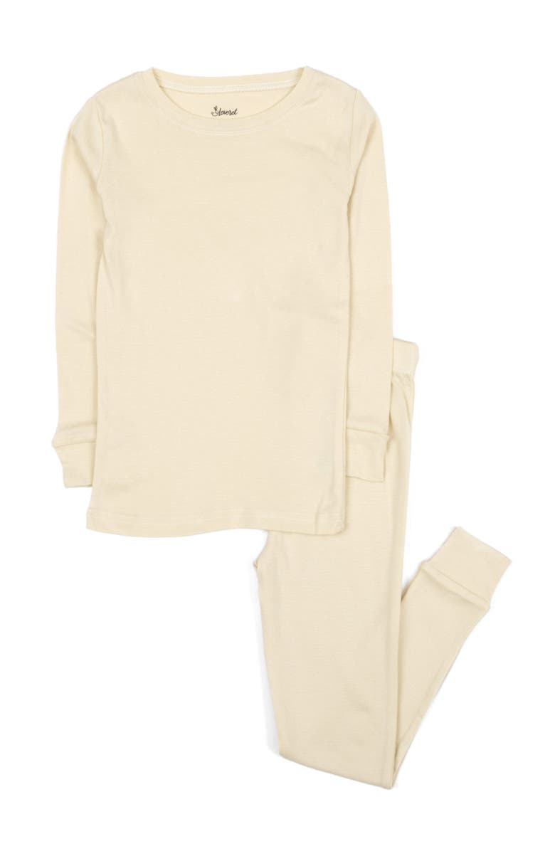 Leveret Cotton Two-Piece Pajamas, Stripes, Solids & Tie Dye, Alternate, color, Off White