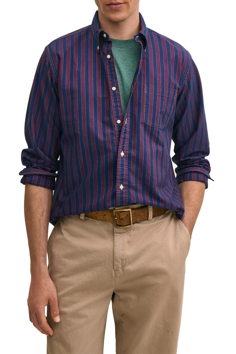 Friday Stripe Cotton Oxford Cloth Button-Down Shirt, Main, color, BURGUNDY STRIPE