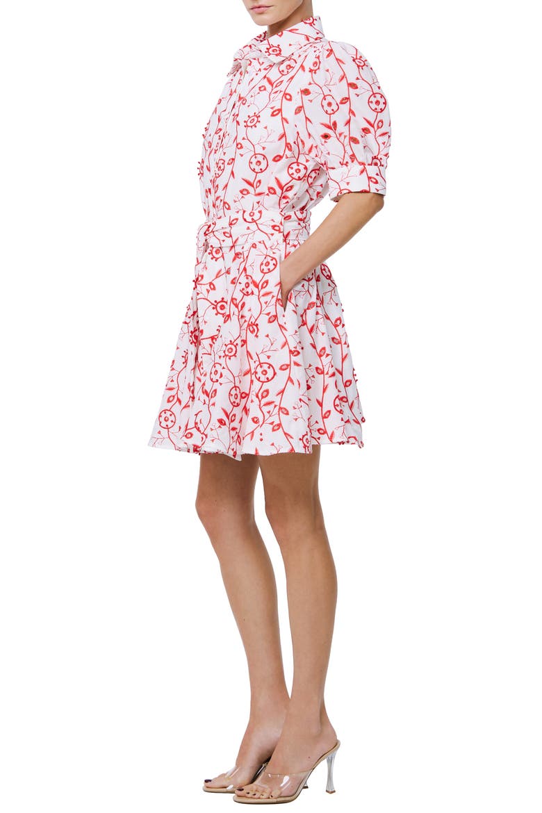 Emilie Embroidered Belted Mini Shirtdress, Alternate, color, WHITE/ RED