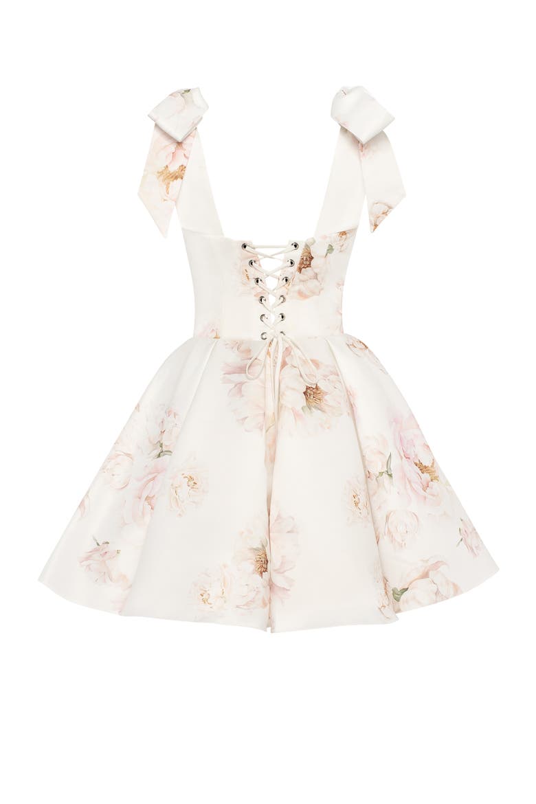 Fitted Bodice A-Line Floral Mini Dress for Cocktail Events, Alternate, color, Peony
