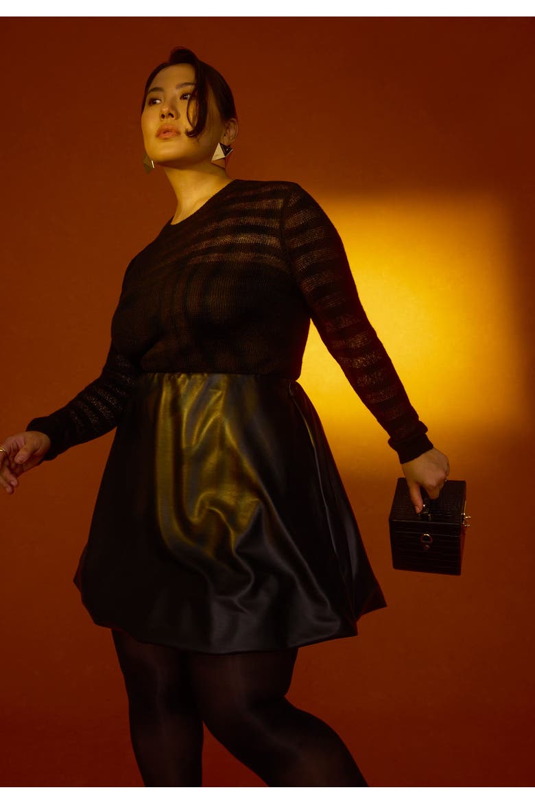 Faux Leather Bubble Hem Skirt, Alternate, color, BLACK