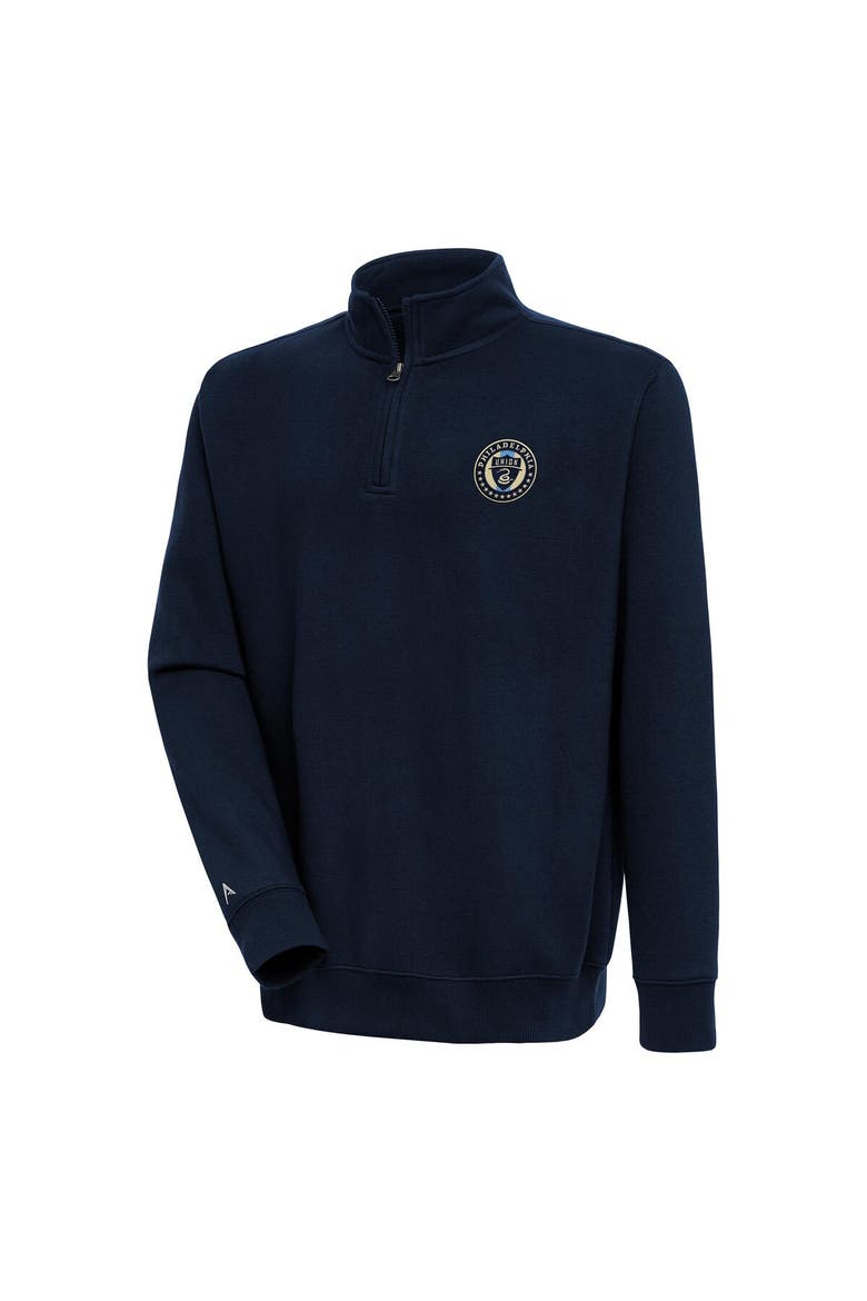 Men's Antigua Navy Philadelphia Union Victory Quarter-Zip Pullover Top, Main, color, Navy