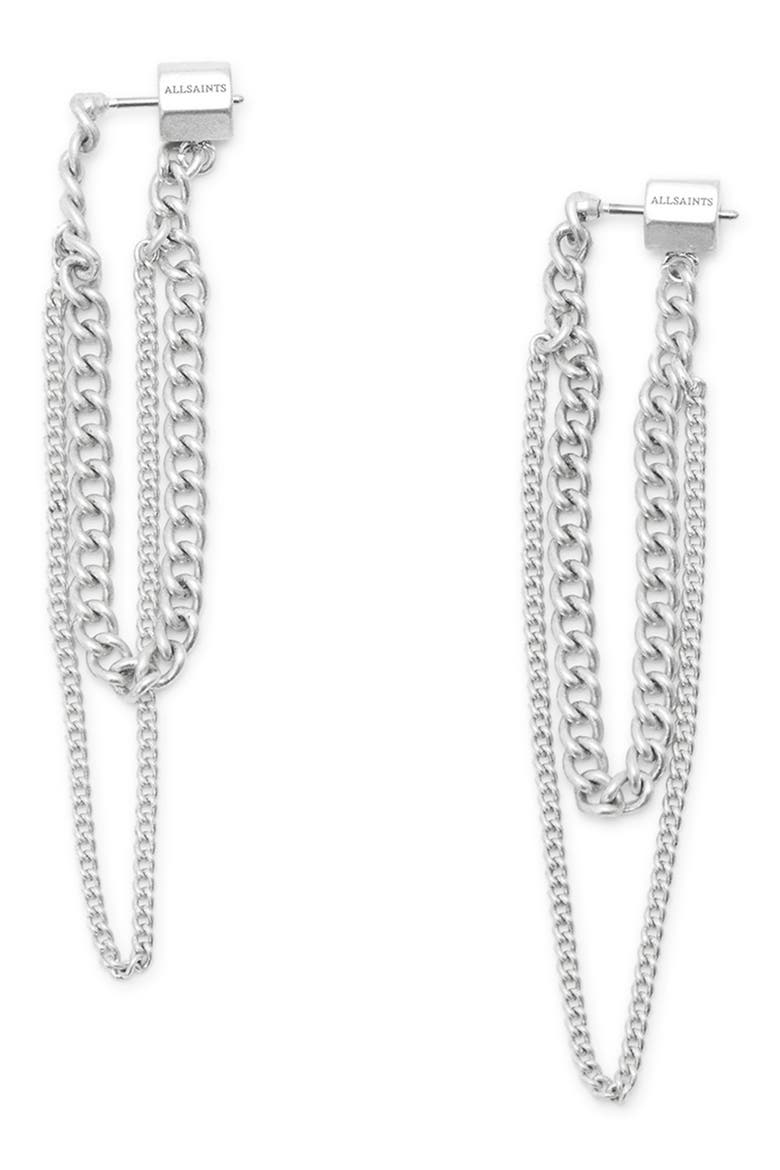 Front/Back Curb Chain Earrings, Main, color, RHODIUM