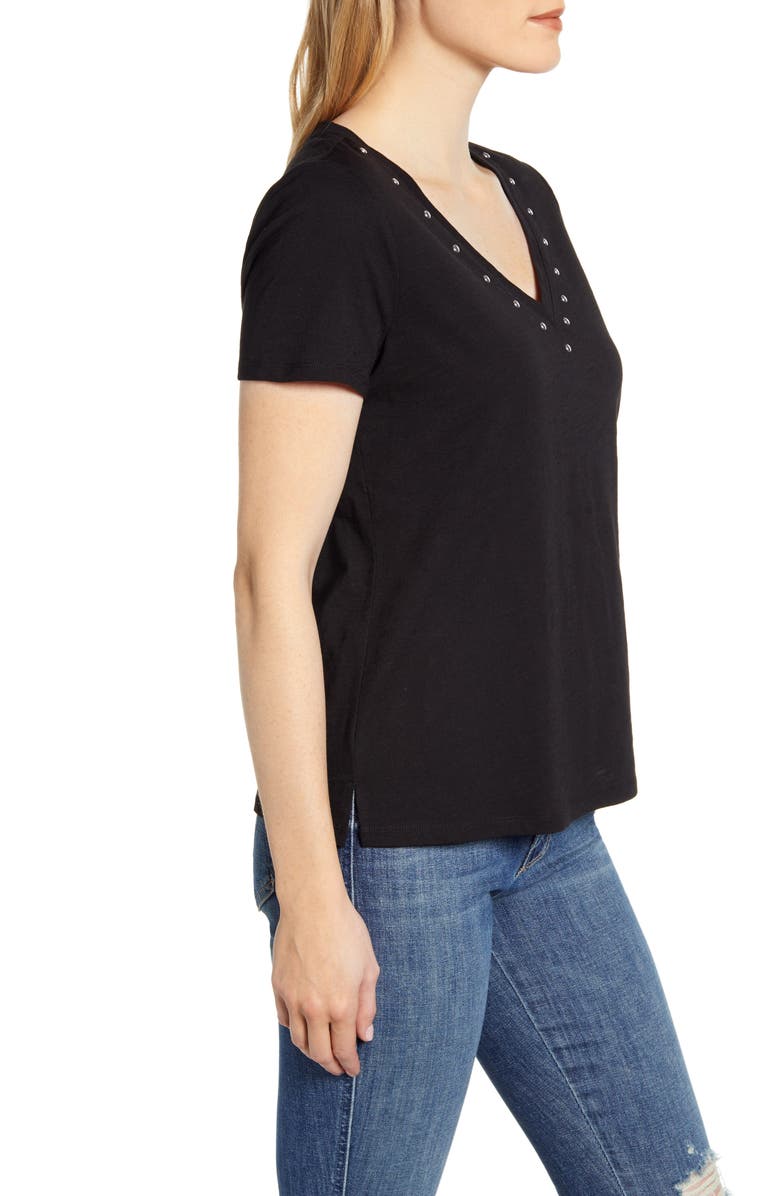 Vince Camuto Studded V-Neck Cotton Blend T-Shirt, Alternate, color, 