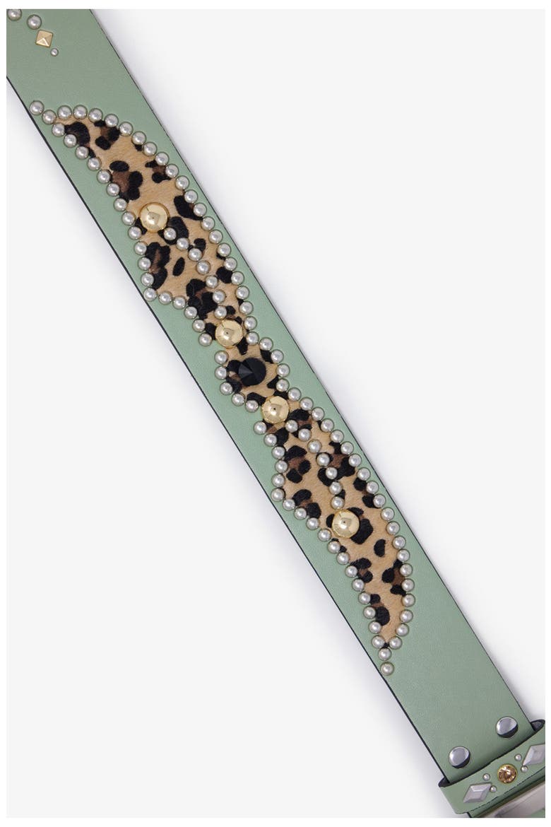 Leopard Stud Leather Belt, Alternate, color, SAGE/ CHEETAH