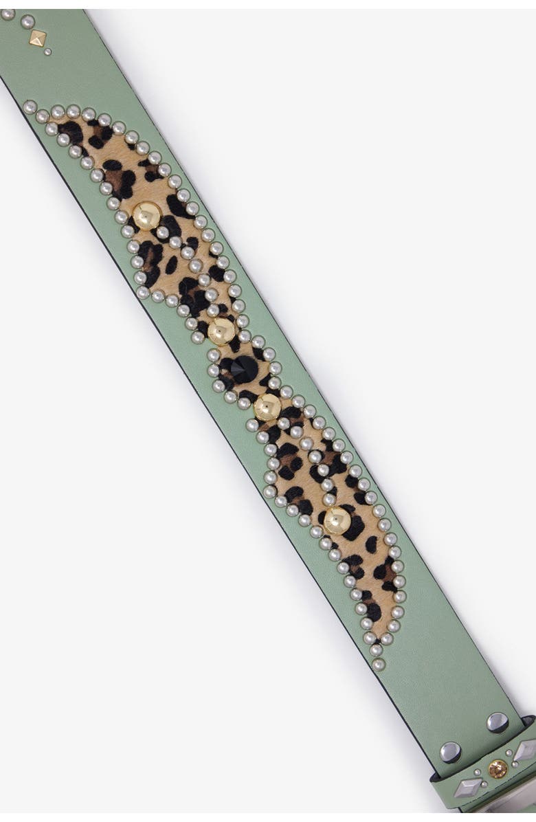 mnml Leopard Stud Leather Belt, Alternate, color, Sage/ Cheetah