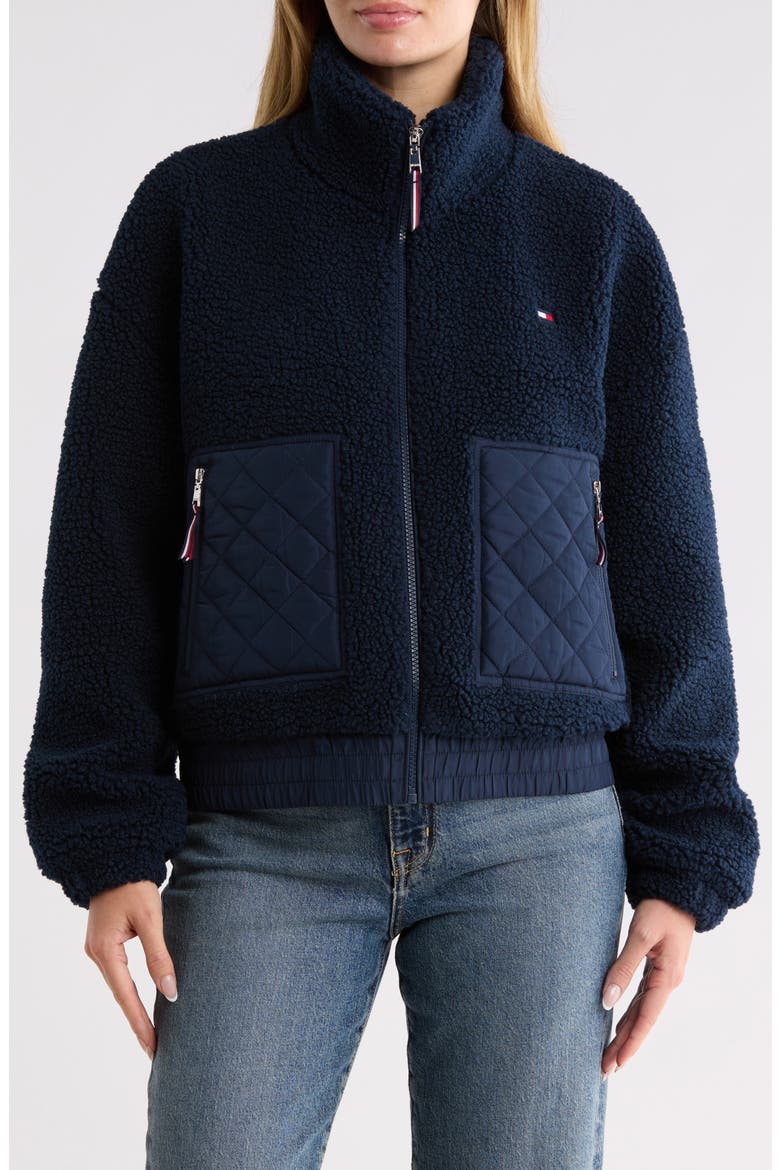 High Pile Fleece Bomber Jacket, Main, color, DK NAVY