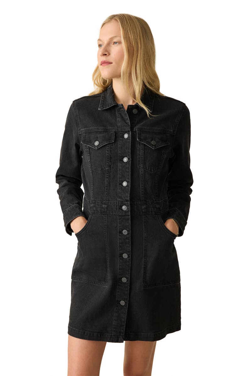 Faherty Michelle Long Sleeve Denim Mini Shirtdress, Alternate, color, Vintage Black Wash