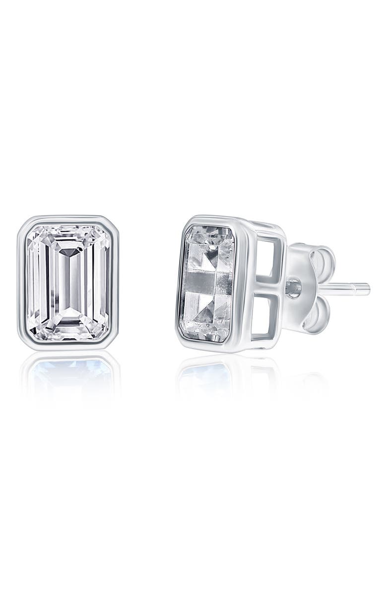 SIMONA Birthstone Cubic Zirconia Stud Earrings, Main, color, Silver