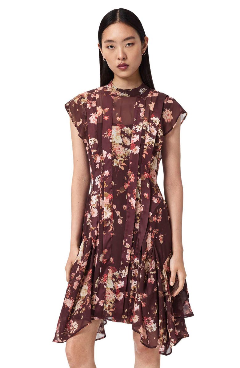AllSaints Fleur Handkerchief Hem Dress, Alternate, color, Armada Wine Red