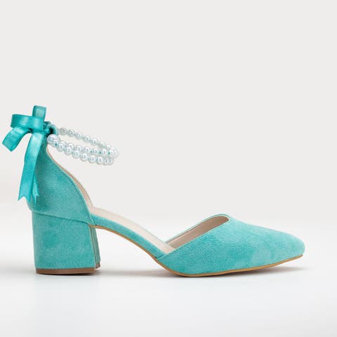 Miranda Low Block Heels with Pearls