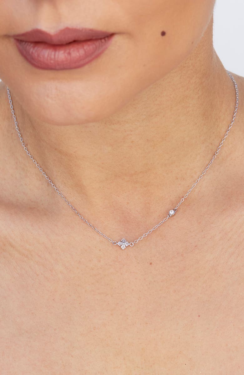 SAVVY CIE JEWELS Princess Cut Cubic Zirconia Quadrant Pendant Necklace, Alternate, color, White