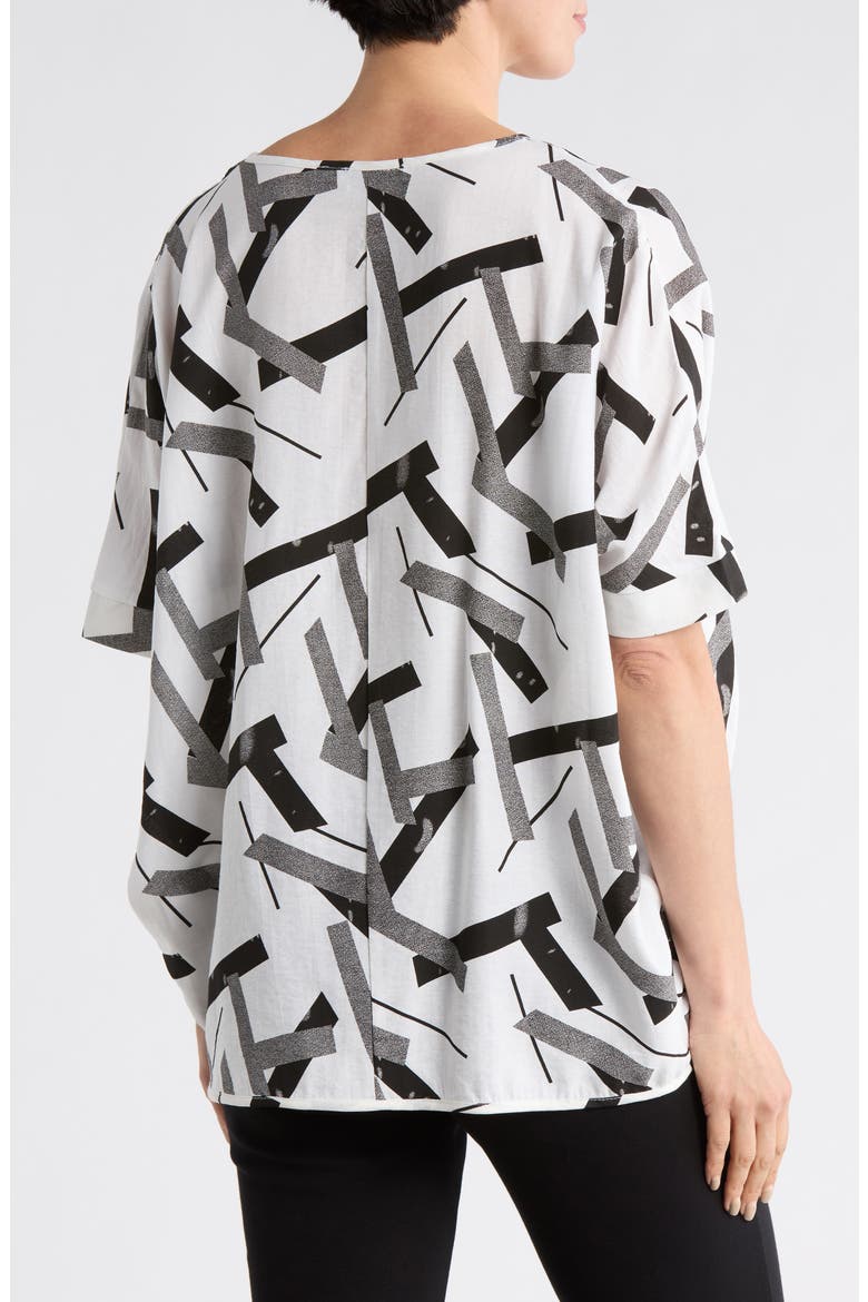 Geometric Print V-Neck Top, Alternate, color, WHITE