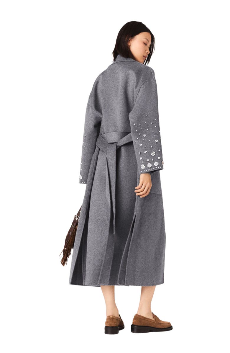 maje Long double-faced rhinestone coat, Alternate, color, Grey