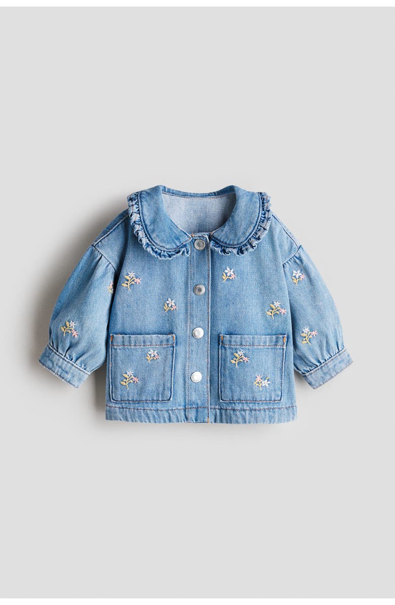 H&M Embroidery-detail Denim Jacket, Main, color, Denim Blue/Floral